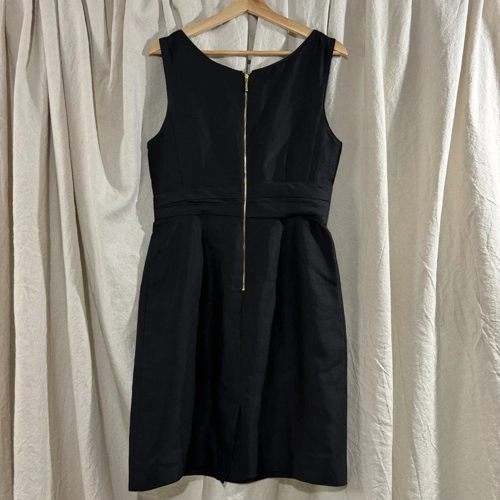 Kate Spade New York Black Silk Cotton‎ Bow Waist Cocktail Dress Size 8 Gold Zip